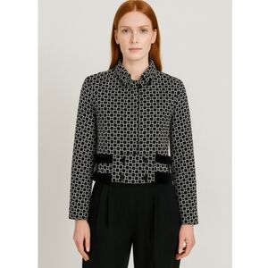 Rinascimento Retro Geometric Graphic Print Cropped Jacket Large Black & White